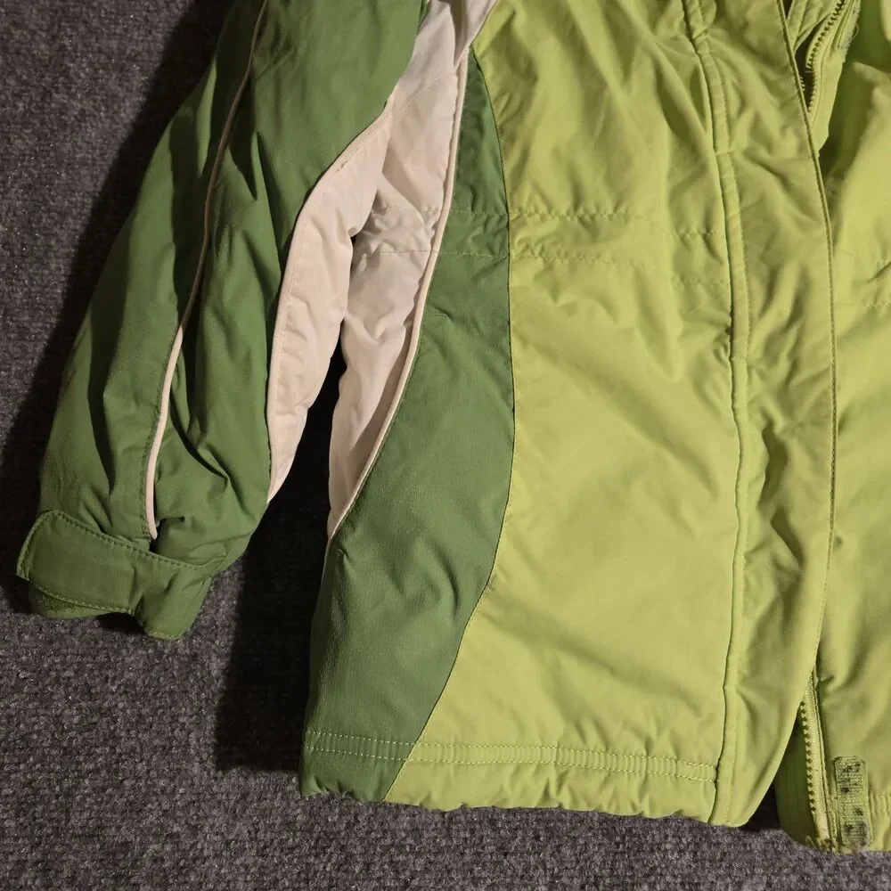 LL Bean Hooded Winter Ski Jacket Green Kids Medium 10-12 Full Zip Pockets